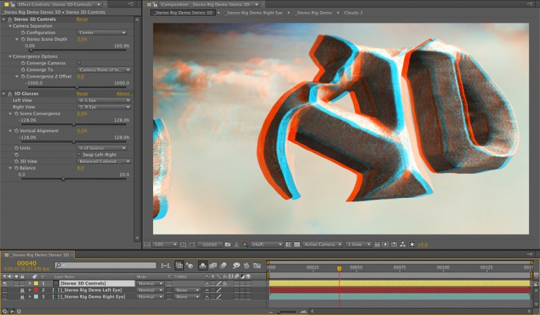 Adobe CS5.5 After Effects, 3D stereo