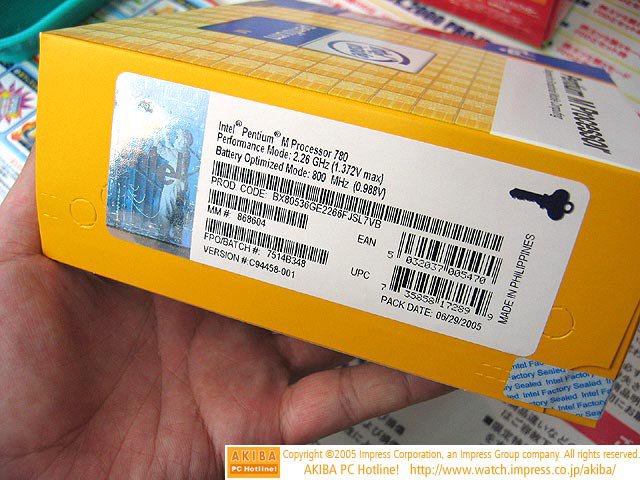Pentium M 780 - popisný štítek na originálním balení