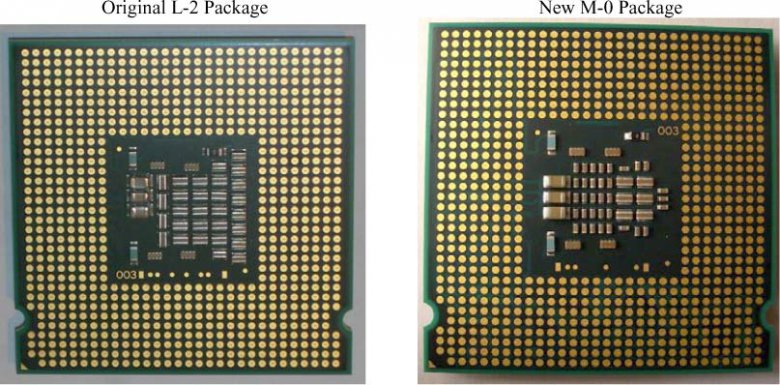 Pentium Dual-Core zespodu - vlevo revize L-2, vpravo M-0