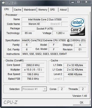 CPU-Z - Mobile Core 2 Extreme X7800 (ES)