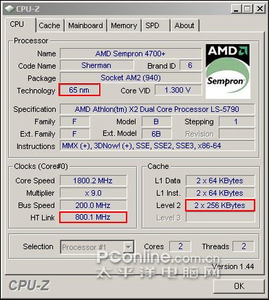 CPU-Z 1.44: Sempron Dual 2100