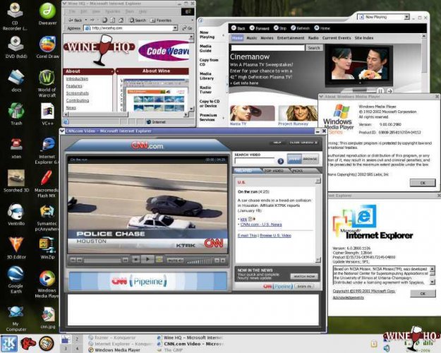 Wine - Internet Explorer a Windows Media Player