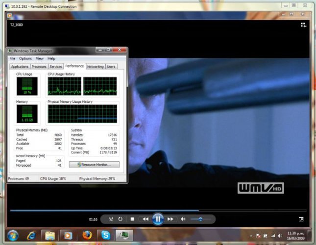 Remote Desktop Windows 7 - přehrávní HD videa