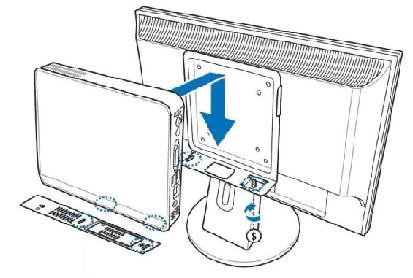 Montáž nettopu na zadní stranu monitoru (zde ASUS Eee Box)