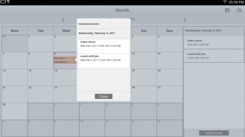 Intel Tablet User Experience - kalendář