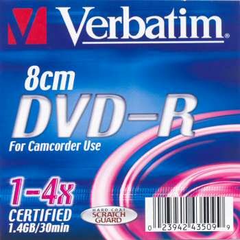 DVD-R Verbatim 8cm For Camcoder Use Scratch Guard - zepředu