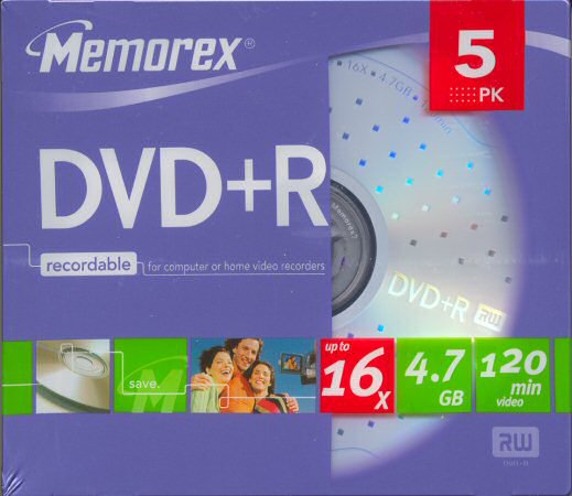 DVD+R Memorex 16× 5pack front