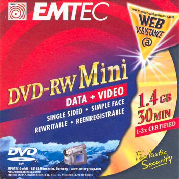 DVD-RW EMTEC mini - zepředu
