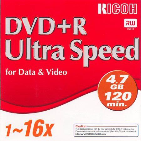 DVD+R Ricoh UltraSpeed RE-DVR4ST - zepředu