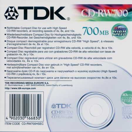 TDK CD-RW High Speed 80 4-10× front