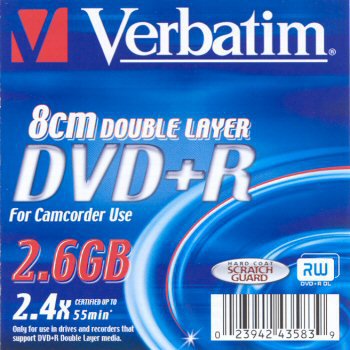 DVD+R DL Verbatim 8cm For Camcoder Use Scratch Guard - zepředu