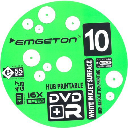 DVD+R emgeton HUB printable AccuCORE - zepředu