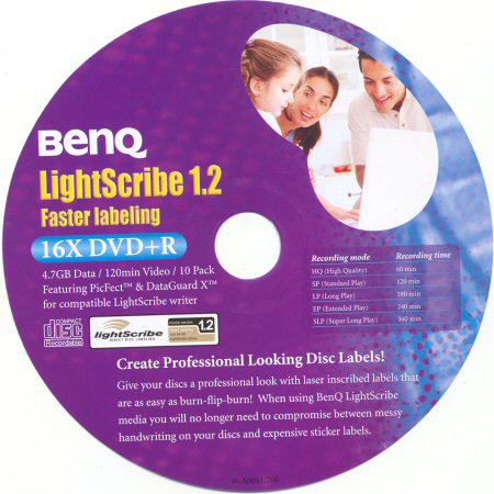 DVD+R BenQ LightScribe 1.2 - zepředu