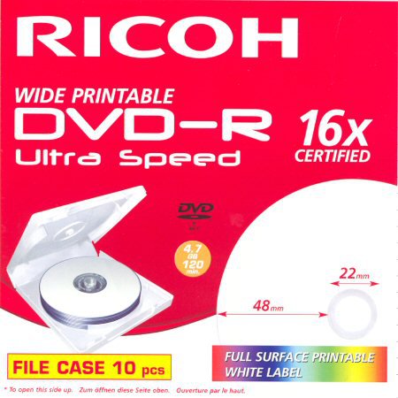 DVD-R Ricoh Ultra Speed WIDE PRINTABLE - zepředu