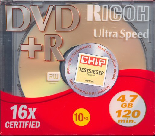 DVD+R 16× slim Ricoh front