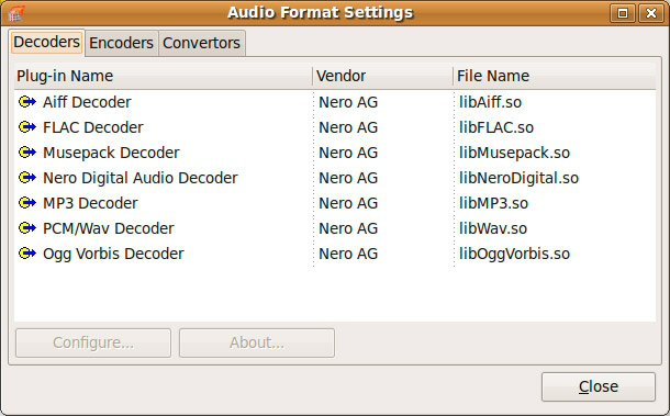 Nero Linux 4 audio formáty