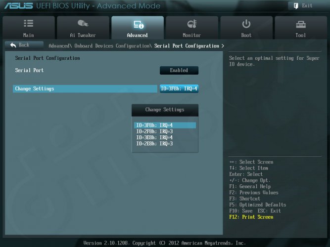 ASUS ASUS P8Z77 WS - Setup -Advanced Mode - Advanced - Onboard Devices Configuration - Serial Port Configuration ASUS ASUS P8Z77 WS - Setup -Advanced Mode - Advanced - Onboard Devices Configuration - Serial Port Configuration