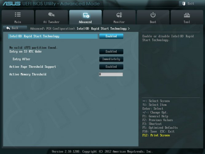 ASUS ASUS P8Z77 WS - Setup -Advanced Mode - Advanced - PCH Configuration - Intel Rapid Start Technology ASUS ASUS P8Z77 WS - Setup -Advanced Mode - Advanced - PCH Configuration - Intel Rapid Start Technology