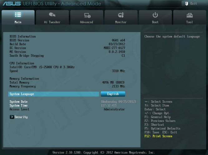 ASUS ASUS P8Z77 WS - Setup -Advanced Mode - Main