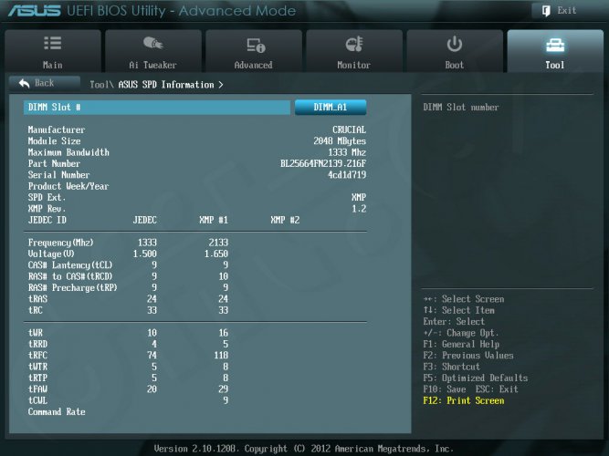 ASUS ASUS P8Z77 WS - Setup -Advanced Mode - Tool - ASUS SPD Information
