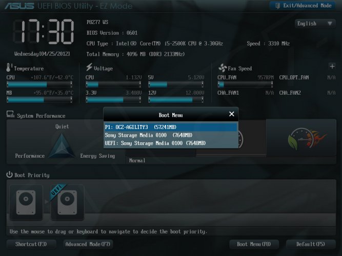 ASUS ASUS P8Z77 WS - Setup -EZ Mode - Boot Menu