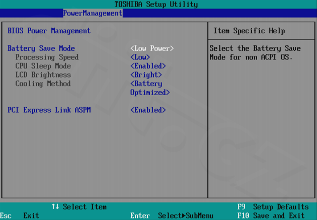 Toshiba Portégé Z830 - BIOS Power Management