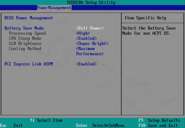 Toshiba Portégé Z830 - BIOS Power Management