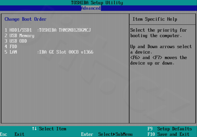 Toshiba Portégé Z830 - Advanced - Boot Order