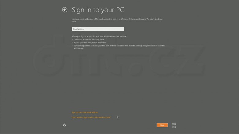Windows 8 Consumer Preview - volba způsobu přihlášení