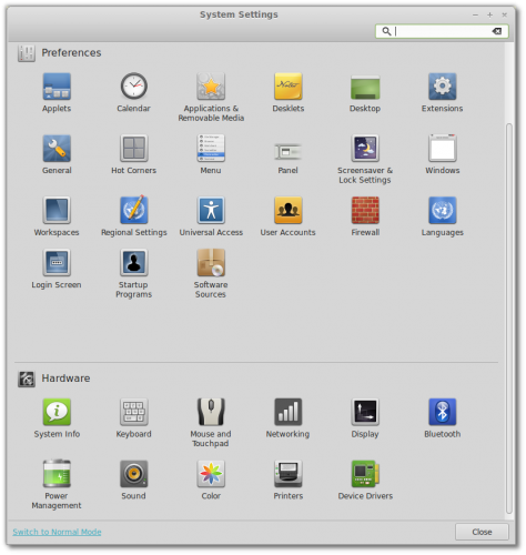 Linux Mint 15 - control-center
