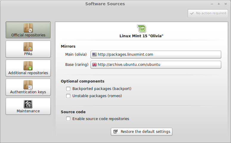 Linux Mint 15 - mintsources