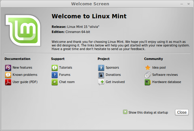 Linux Mint 15 - mintwelcome