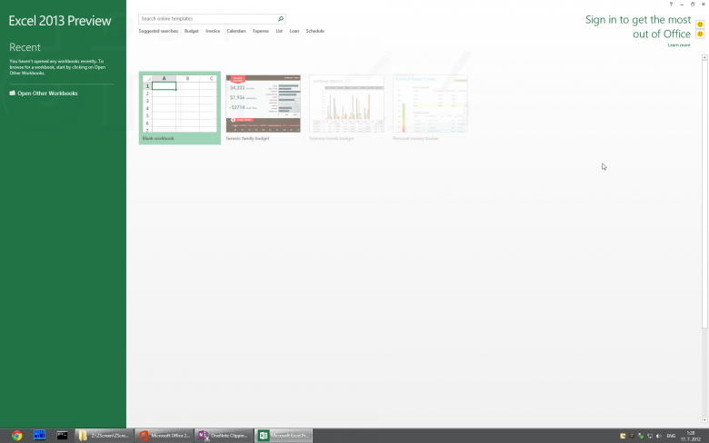 Office 2013 Preview - Excel (spuštění)