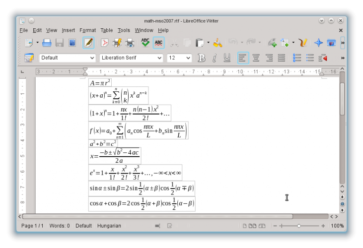 LibreOffice 4.0 alfa - RTF matematické výrazy