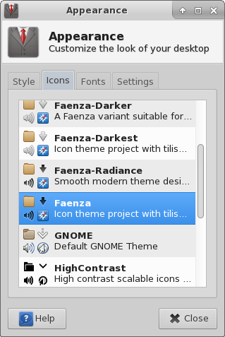 Xfce 412 Xfce 4 Appearance Settings Icons