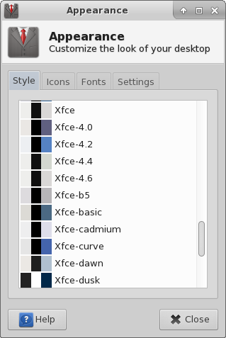 Xfce 412 Xfce 4 Appearance Settings Style