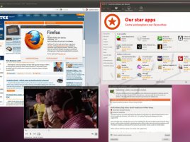 Ubuntu 11.10 beta 2, plocha, Firefox, ovladače, Centrum softwaru, přehrávač videí