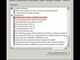 Dialogové okno pro nastavení neověřování odvolání certifikátů