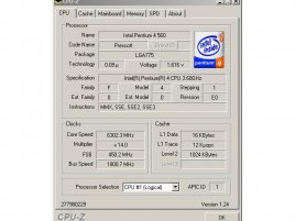 Pentium 4 560 (3,6 GHz) přetaktované na 6,3 GHz