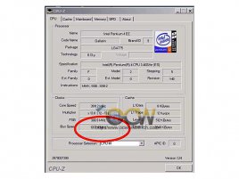 CPU-Z: Pentium 4 EE s rychlostí sběrnice 1200 MHz