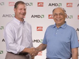 Šéfové ATI (Dave Orton) a AMD (Hector Ruiz) si podávají ruce u p