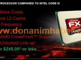 Slajd z uniklé prezentace k uvedení AMD FX: AMD FX Processor Compared to Intel Core i5