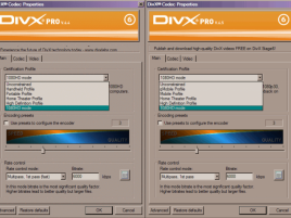 DivX 6.5, srovnání nastavení kodeku