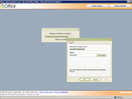 Výzva při startu na nastavení Exchange serveru