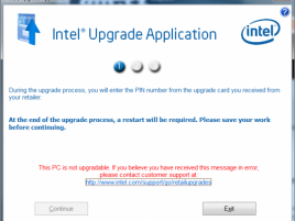 Intel Upgrade Application - upgrade nelze provést