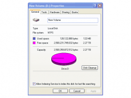 Využitá kapacita 2,5TB disku ve Windows XP