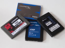 Kingston HyperX, Kingston SSDNow V+200, ADATA S510, Corsair Force 3 - vše 120 GB
