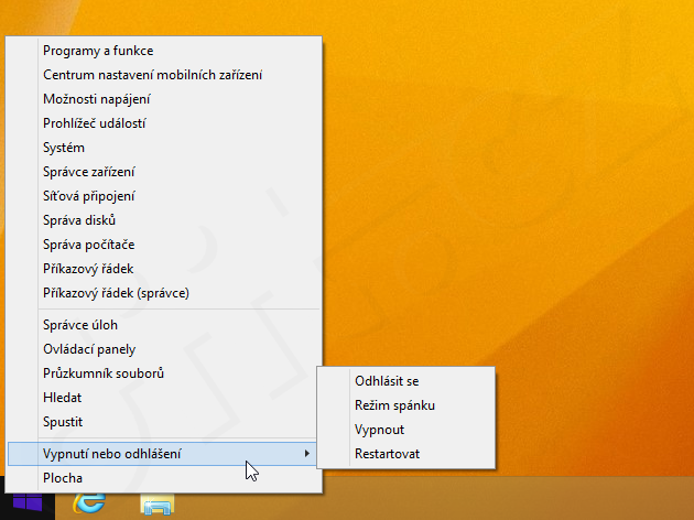 Windows 8.1 - kontextová nabídka tlačítka Start