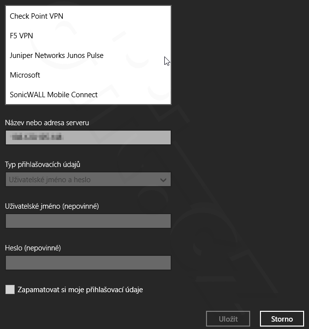 Windows 8.1 - výběr poskytovatele VPN