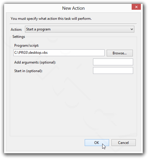 Windows 8 - Create Task - Actions - Start a program
